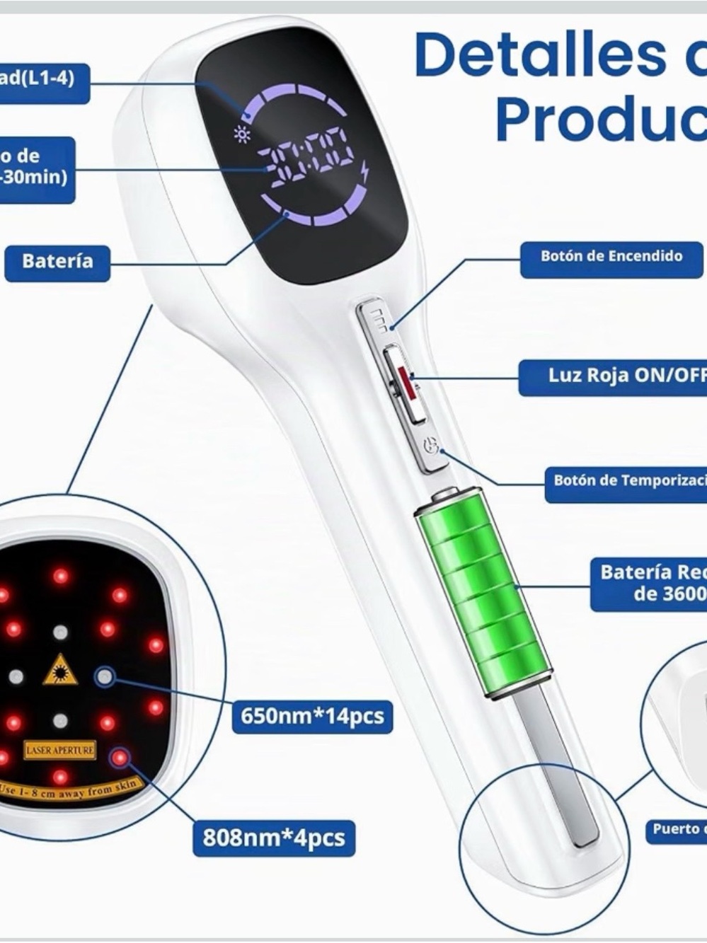 LED Handheld Laser Therapy Device - White